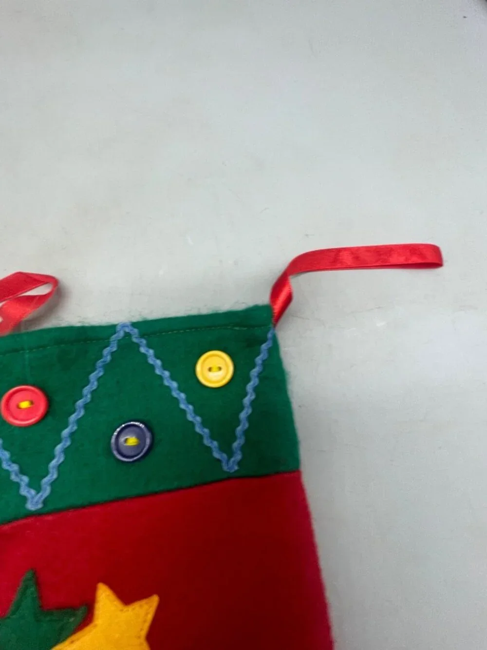set of 2 Christmas stocking red green stars button felt 10